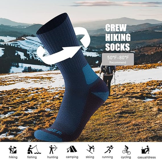 WANDER Merino Wool Hiking Socks Men Women Moisturing Wicking Lightweight 3 Pairs Cushioned Breathable Crew Work Boot Socks - Wander Group