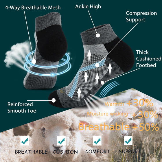 MERINO WOOL CUSHIONED RUNNING ANKLE SOCKS 3PACK