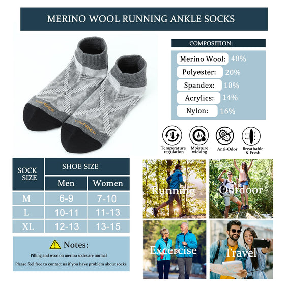 MERINO WOOL CUSHIONED RUNNING ANKLE SOCKS 3PACK